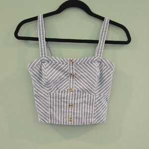 Abercrombie & Fitch Blue and White Striped Size Medium Sleeveless Crop Corset